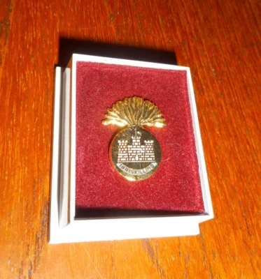 Pin de solapa Royal Inniskilling Fusiliers - tono dorado con pasador de mariposa trasero - excelente Foto 1 de 3