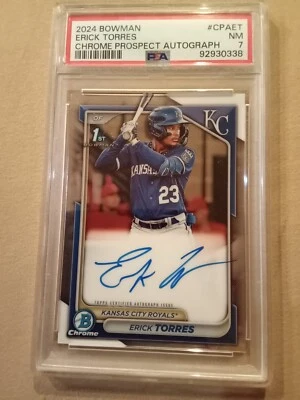 2024 Bowman Chrome Prospects Erick Torres AUTOGRAPHED Rookie #CPAET Graded PSA 7 - Image 1 of 3