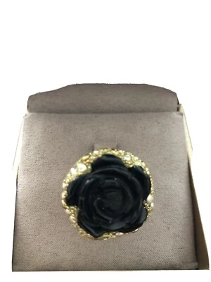 Anello Pezzo Unico RUBINIA Secondo Natura gambo Argento Fiore Corallo Nero New - Immagine 1 di 4