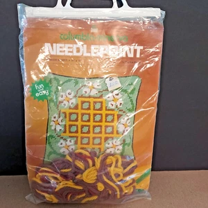 Columbia Minerva Needlepoint Dogwood Basket 14 x 14 inches # 2388 Vtg. 1975 - Picture 1 of 3