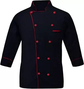Chef Coat Men Long Sleeve Double Breasted Jacket Cook Shirt Kitchen Uniform - Picture 1 of 23
