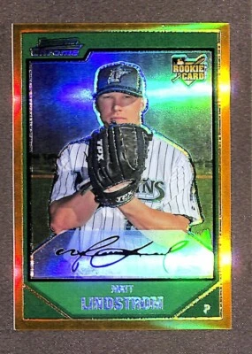 Bowman 2007 cromo refractor dorado #197 Matt Lindstrom RC/50 Foto 1 de 3
