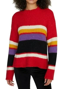 Sanctuary Mock Neck Red Multicolor Striped Knit Sweater SZ S Pullover Casual NEW - Picture 1 of 7