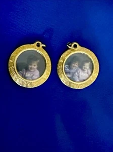 VTG Set (2) Photograph Locket Pendant Charm Bracelet Gold Plate Jewelry Photo - Picture 1 of 4