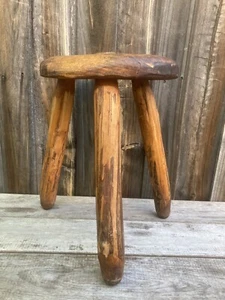 Vintage Ironbark Wooden Three Legged Milking Stool, Solid Hand Crafted Wood - Picture 1 of 24