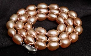 charming 18"8x12mm Natural south sea genuine golden lavender pearl necklace - Picture 1 of 2