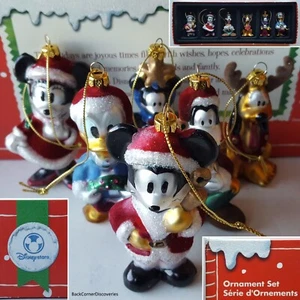 Vintage Disney Store figürliches mundgeblasenes Glas Weihnachtsschmuck Set mit Box. Mickey Minnie - Bild 1 von 21