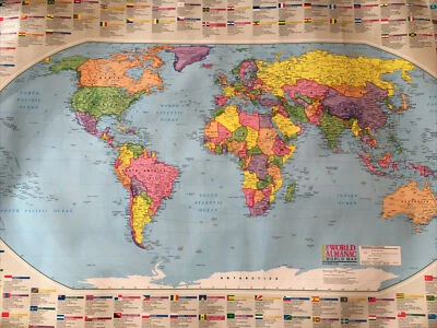 2003 Almanac World Map Hammond Robinson Projection 37-3/4” x 49” Laminated* - Image 1 of 4