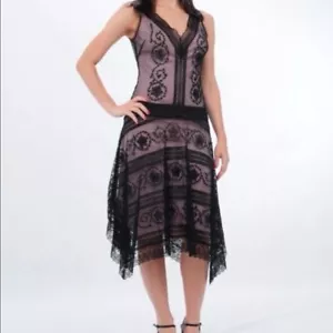 Vtg BCBGMAXAZRIA Black Lace Overlay Pink Romantic Fairy Sleeveless Dress Sz 4 - Picture 1 of 17
