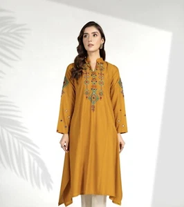 CHINYERE New 2 Pcs MUSTARD Embroidered KHADDAR Pakistani Stitched SMALL - Picture 1 of 5