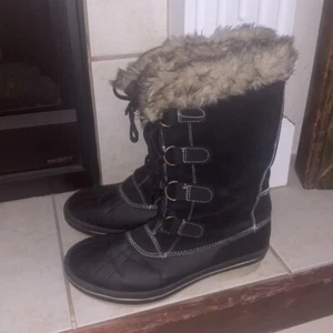 Merona Neida Black Leather Faux Fur Trimmed Winter Boots Woman’s 10 - Picture 1 of 10