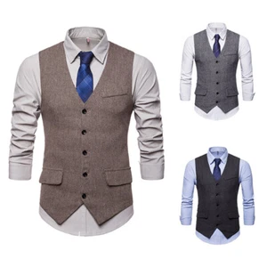 Men's Fashion Single-breasted Vest Type V-neck Suit - Picture 1 of 8