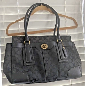 Coach Black Hampton Signature Satchel Tote Canvas Leather Trim H0773-11063 - Picture 1 of 22