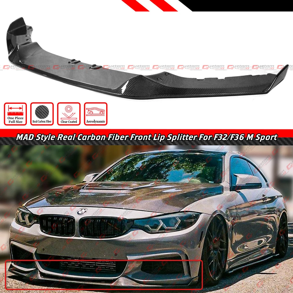 FOR 2014-20 BMW F32 F36 4 SERIES M SPORT MAD STYLE CARBON FIBER FRONT BUMPER LIP - Image 1 of 4