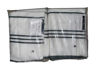 2x Tommy Hilfiger Modern American Soft Cotton Bath Towels Striped 30x54 Logo - Picture 1 of 3