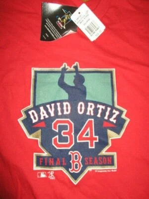 DAVID ORTIZ No 34 BOSTON RED SOX Final Season (2XL) T-Shirt w/ Size Sticker Tags - Image 1 of 2
