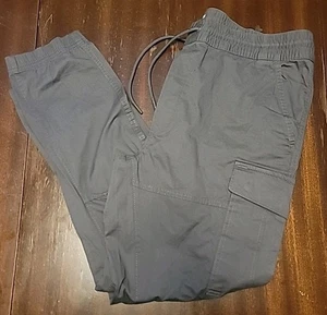 H&M Mens Charcoal Cargo Jogger Pants Slim Fit Drawstring Taper Leg Elastic Waist - Picture 1 of 12