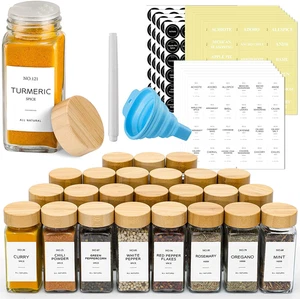 24 Pcs Glass Spice Jars with Bamboo Lids, 4 oz Glass Jars Bottles for Spice Rack - Picture 1 of 12