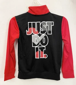 Boys Nike Jacket Size 6 M Medium 30" Long Sleeves Zipper Black Red Athletic - Picture 1 of 4