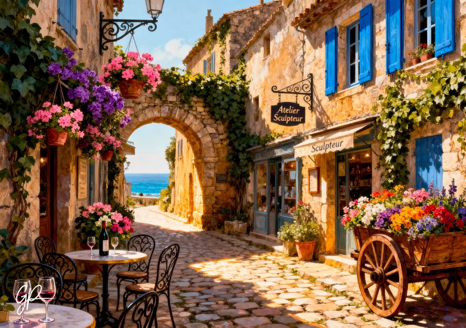 Le Village Francais 1000 piece cardboard jigsaw puzzle by Grovely Puzzles - Image 1 of 1