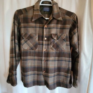 Vintage 70s Pendleton Loop Collar Board Shirt Mens Medium Plaid Wool Rockabilly - Picture 1 of 12