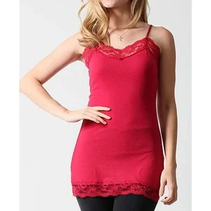 Ruby Red Lace Edge Adjustable Strap Long Camisole - L - Picture 1 of 1
