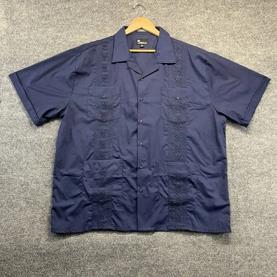 Omega Fashion Guayabera Shirt Men 3XL Blue Button Up Short Sleeve Camp 4 Pocket - Изображение 1 из 4