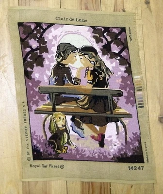 Vintage Royal Paris Tapisserie Clair de Lune #14247 canevas Romantique 42x57cm - Photo 1/2