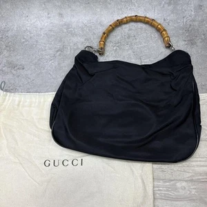 GUCCI Bamboo 2way Shoulder & Handbag – Black Leather – Vintage - Picture 1 of 12