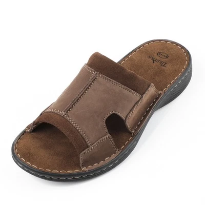 Mens Leather Slide Sandals Comfortable Lightweight Summer Casual Beach Slides - Image 1 of 4