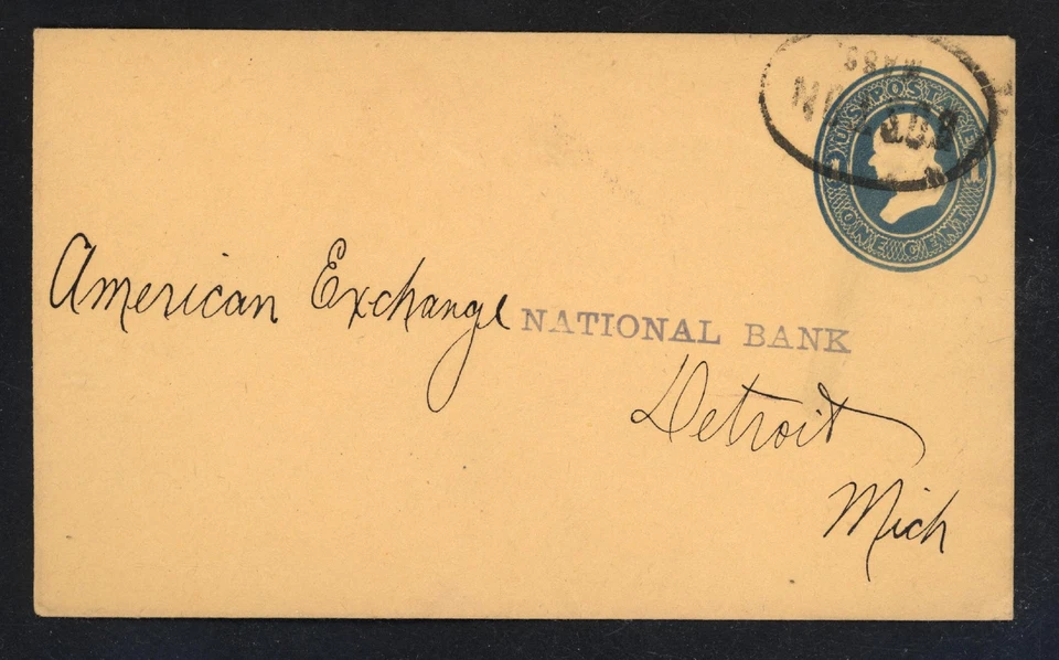 SCOTT U114a 1874 1 CENT FRANKLIN COVER BLUE ON AMBER USED ENTIRE VF CAT $20! - Image 1 of 2