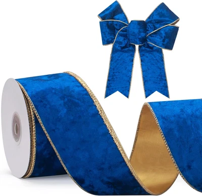 Royal Blue Velvet Wired Ribbon, 2.5" for Christmas Decor and Crafts, 10 Yards - Image 1 of 4