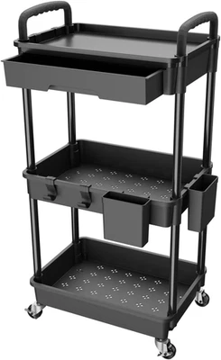 3 Tier Rolling Utility Cart with Drawer, Utility Cart Made of Multifunctional St - Image 1 of 4