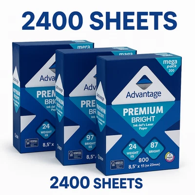 Advantage Premium Inkjet Laser Printer Paper 8.5x11 24 lb 97 Bright 2400 Sheets - Image 1 of 4