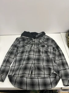 Hurley Insulated Jacket With Hood. Size L Flannel Pattern Grey And Light Blue - Picture 1 of 5