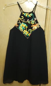 LULUS Halter Top Abito Donna Taglia Lrg Nero Chiffon Ricamo Colorato - Foto 1 di 10