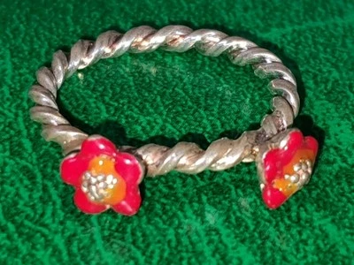 Anello 💍 ARGENTO 925 no 18 fiori 💐SMALTO ROSSO filigrana  - Immagine 1 di 4