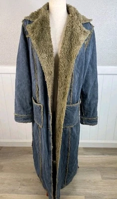Vtg Giacca Penny Lane Shaggy Mobwife Denim Maxi Trench Coat XL Y2K 90s Bratz - Image 1 of 4
