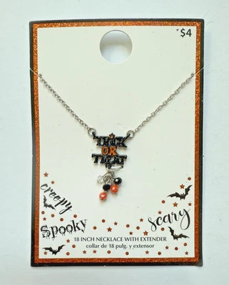 Trick Or Treat 18" Halloween Necklace Black & Orange Costume Jewelry - Image 1 of 3