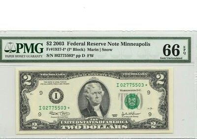 $2 DOLLARS 2003   FEDERAL RESERVE STAR  NOTE  LUCKY MONEY VALUE $250 - Image 1 of 2