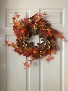 Corona Otoño Otoño Calabaza Hojas de Arce Halloween Cosecha Puerta Colgante Decoración - Imagen 1 de 6