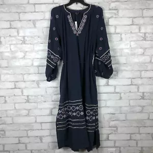 MADEWELL Women's $168 Dark Baltic Embroidered Neck-Tie Midi Dress LARGE NG039 - Picture 1 of 6