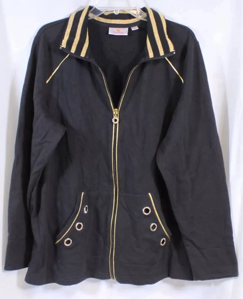 Chaqueta De Colección Quacker Factory Terry Francés Estrás Ojal Cremallera Talla L Foto 1 de 4