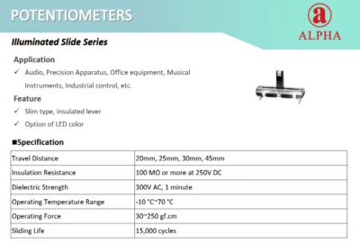 Slide Potentiometer Taiwan Alpha Green LED - Image 1 of 4