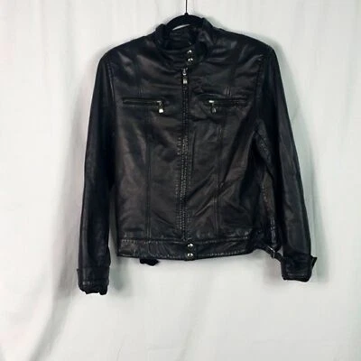 Hugo Buscati collection Women's Leather Jacket Moto Style 2 Pocket Black #0216 - Image 1 of 4