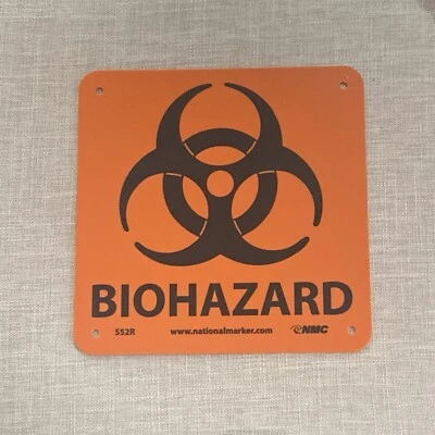 NMC Biohazard 7 in. x 7 in. Plastic Sign with Graphic, Black Text on Orange Base