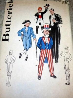 * VTG 1950s MENS UNCLE SAM WASHINGTON TUXEDO Sewing Pattern Chest 32 FF - Image 1 of 2