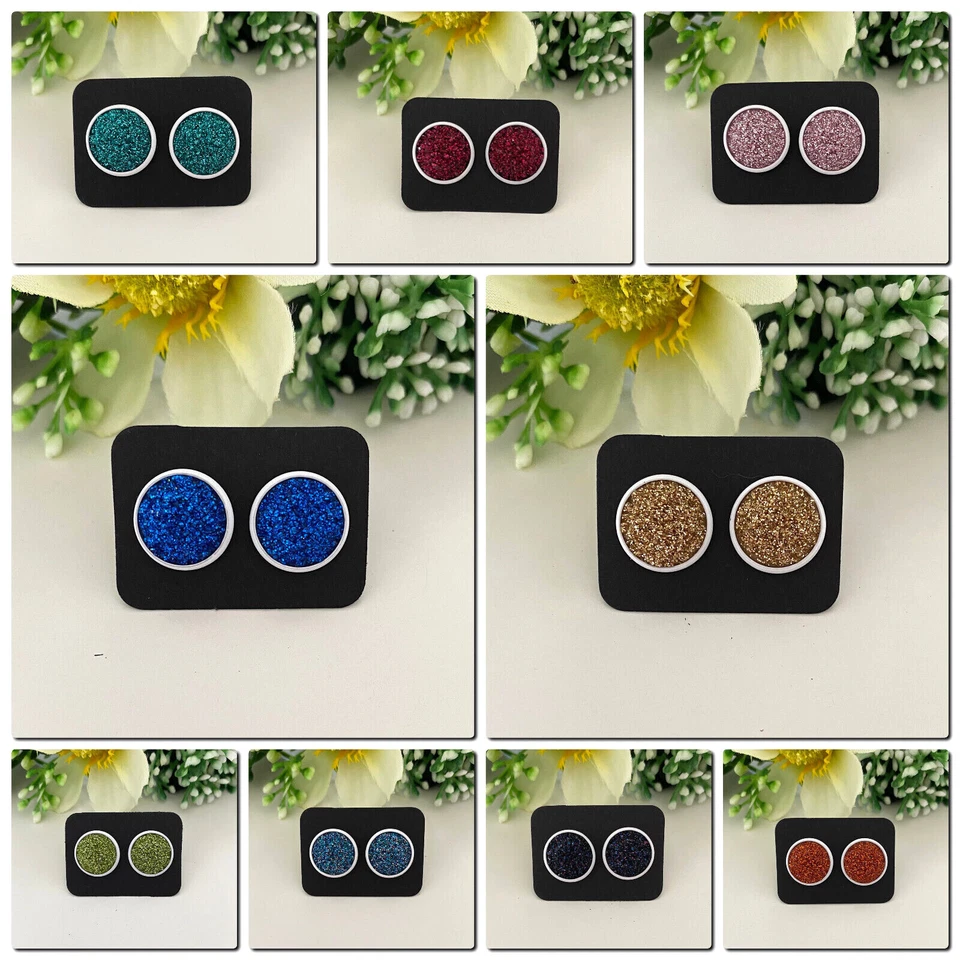 1 Paar Ohrringe Ohrstecker Cabochon 12mm Weiß Druzy handmade c5-2946 - Bild 1 von 1