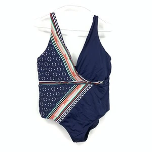 JETS Australia Women 12 Bathing Suit Plunge One Piece Swimwear Underwire Blue - Picture 1 of 10