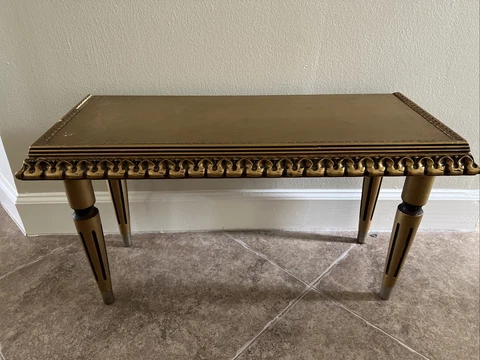 VTG Florentine Mid Century Gold  LOW Table Regency 26”x14”x11”WOOD Cover